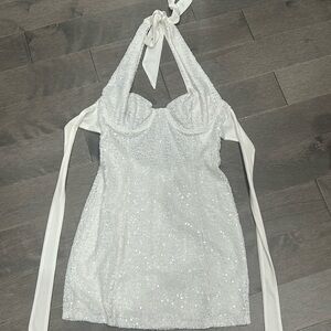 SEQUIN MINI HALTER DRESS